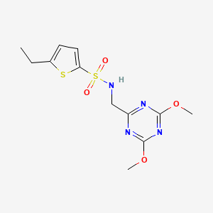 molecular formula C12H16N4O4S2 B2513235 N-((4,6-dimethoxy-1,3,5-triazin-2-yl)methyl)-5-ethylthiophene-2-sulfonamide CAS No. 2034466-04-9