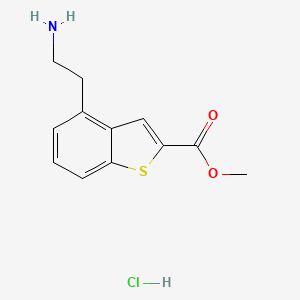 molecular formula C12H14ClNO2S B2513237 methyl4-(2-aminoethyl)-1-benzothiophene-2-carboxylatehydrochloride CAS No. 2377033-19-5