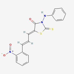 molecular formula C18H13N3O3S2 B2513239 (Z)-5-((E)-3-(2-nitrophenyl)allylidene)-3-(phenylamino)-2-thioxothiazolidin-4-one CAS No. 356572-39-9