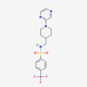 molecular formula C17H19F3N4O2S B2513253 N-((1-(pyrazin-2-yl)piperidin-4-yl)methyl)-4-(trifluoromethyl)benzenesulfonamide CAS No. 1396866-90-2