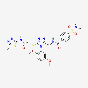 molecular formula C25H28N8O6S3 B2513260 N-{[4-(2,5-dimethoxyphenyl)-5-({[(5-methyl-1,3,4-thiadiazol-2-yl)carbamoyl]methyl}sulfanyl)-4H-1,2,4-triazol-3-yl]methyl}-4-(dimethylsulfamoyl)benzamide CAS No. 309968-38-5