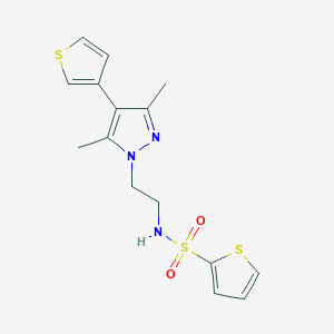 molecular formula C15H17N3O2S3 B2513263 N-(2-(3,5-dimethyl-4-(thiophen-3-yl)-1H-pyrazol-1-yl)ethyl)thiophene-2-sulfonamide CAS No. 2034510-59-1