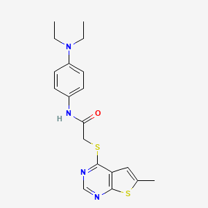 molecular formula C19H22N4OS2 B2513289 N-[4-(DIETHYLAMINO)PHENYL]-2-({6-METHYLTHIENO[2,3-D]PYRIMIDIN-4-YL}SULFANYL)ACETAMIDE CAS No. 878696-85-6