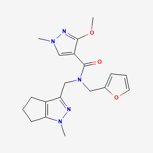 molecular formula C19H23N5O3 B2513299 N-(furan-2-ylmethyl)-3-methoxy-1-methyl-N-((1-methyl-1,4,5,6-tetrahydrocyclopenta[c]pyrazol-3-yl)methyl)-1H-pyrazole-4-carboxamide CAS No. 1787880-38-9
