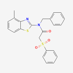 molecular formula C23H20N2O3S2 B2513302 2-(benzenesulfonyl)-N-benzyl-N-(4-methyl-1,3-benzothiazol-2-yl)acetamide CAS No. 899963-62-3
