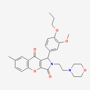 molecular formula C28H32N2O6 B2513314 1-(3-Methoxy-4-propoxyphenyl)-7-methyl-2-(2-morpholinoethyl)-1,2-dihydrochromeno[2,3-c]pyrrole-3,9-dione CAS No. 893354-06-8