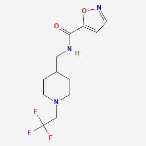 molecular formula C12H16F3N3O2 B2513331 N-{[1-(2,2,2-trifluoroethyl)piperidin-4-yl]methyl}-1,2-oxazole-5-carboxamide CAS No. 2320225-75-8