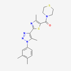 molecular formula C20H23N5OS2 B2513357 4-{2-[1-(3,4-dimethylphenyl)-5-methyl-1H-1,2,3-triazol-4-yl]-4-methyl-1,3-thiazole-5-carbonyl}thiomorpholine CAS No. 1207058-82-9