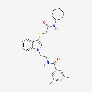 molecular formula C27H33N3O2S B2513379 N-(2-(3-((2-(cyclohexylamino)-2-oxoethyl)thio)-1H-indol-1-yl)ethyl)-3,5-dimethylbenzamide CAS No. 532974-26-8