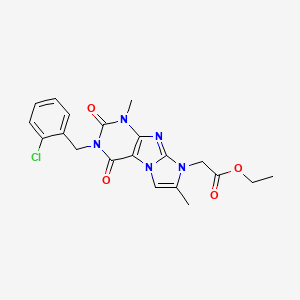 molecular formula C20H20ClN5O4 B2513411 ethyl 2-(3-(2-chlorobenzyl)-1,7-dimethyl-2,4-dioxo-3,4-dihydro-1H-imidazo[2,1-f]purin-8(2H)-yl)acetate CAS No. 919041-62-6