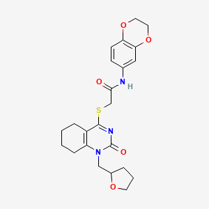 molecular formula C23H27N3O5S B2513427 N-(2,3-dihydro-1,4-benzodioxin-6-yl)-2-({2-oxo-1-[(oxolan-2-yl)methyl]-1,2,5,6,7,8-hexahydroquinazolin-4-yl}sulfanyl)acetamide CAS No. 899993-51-2