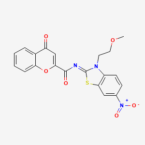 molecular formula C20H15N3O6S B2513431 N-[(2Z)-3-(2-methoxyethyl)-6-nitro-2,3-dihydro-1,3-benzothiazol-2-ylidene]-4-oxo-4H-chromene-2-carboxamide CAS No. 864976-72-7