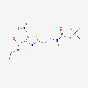 molecular formula C13H21N3O4S B2513450 Ethyl 5-amino-2-(2-{[(tert-butoxy)carbonyl]amino}ethyl)-1,3-thiazole-4-carboxylate CAS No. 2253630-18-9
