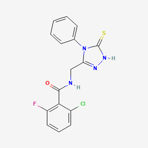 molecular formula C16H12ClFN4OS B2513542 2-chloro-6-fluoro-N-[(4-phenyl-5-sulfanylidene-4,5-dihydro-1H-1,2,4-triazol-3-yl)methyl]benzamide CAS No. 391887-05-1