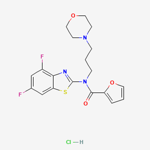 molecular formula C19H20ClF2N3O3S B2513545 N-(4,6-difluorobenzo[d]thiazol-2-yl)-N-(3-morpholinopropyl)furan-2-carboxamide hydrochloride CAS No. 1215825-71-0