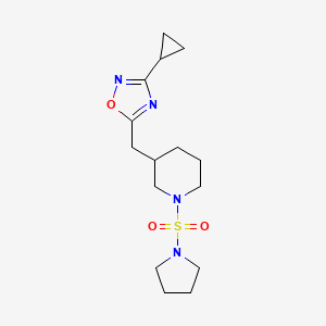 molecular formula C15H24N4O3S B2513574 3-[(3-cyclopropyl-1,2,4-oxadiazol-5-yl)methyl]-1-(pyrrolidine-1-sulfonyl)piperidine CAS No. 1706312-18-6
