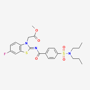 molecular formula C23H26FN3O5S2 B2513592 methyl 2-[(2Z)-2-{[4-(dipropylsulfamoyl)benzoyl]imino}-6-fluoro-2,3-dihydro-1,3-benzothiazol-3-yl]acetate CAS No. 865198-07-8