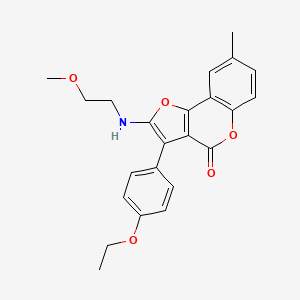 molecular formula C23H23NO5 B2513641 3-(4-ethoxyphenyl)-2-((2-methoxyethyl)amino)-8-methyl-4H-furo[3,2-c]chromen-4-one CAS No. 938026-06-3