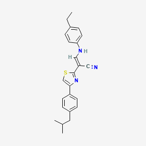 molecular formula C24H25N3S B2513658 (2E)-3-[(4-ethylphenyl)amino]-2-{4-[4-(2-methylpropyl)phenyl]-1,3-thiazol-2-yl}prop-2-enenitrile CAS No. 476676-94-5