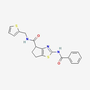 molecular formula C19H17N3O2S2 B2513702 2-benzamido-N-(thiophen-2-ylmethyl)-5,6-dihydro-4H-cyclopenta[d]thiazole-4-carboxamide CAS No. 941879-88-5