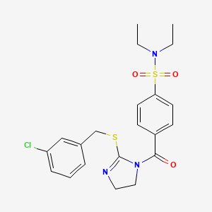 molecular formula C21H24ClN3O3S2 B2513703 4-[2-[(3-chlorophenyl)methylsulfanyl]-4,5-dihydroimidazole-1-carbonyl]-N,N-diethylbenzenesulfonamide CAS No. 851808-33-8