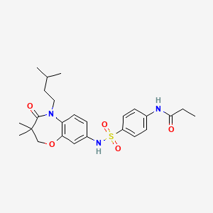 molecular formula C25H33N3O5S B2513718 N-(4-(N-(5-isopentyl-3,3-dimethyl-4-oxo-2,3,4,5-tetrahydrobenzo[b][1,4]oxazepin-8-yl)sulfamoyl)phenyl)propionamide CAS No. 922075-98-7