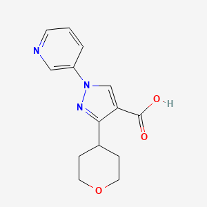 molecular formula C14H15N3O3 B2513736 3-(Oxan-4-yl)-1-pyridin-3-ylpyrazole-4-carboxylic acid CAS No. 2241139-82-0