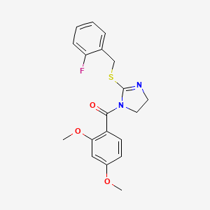 molecular formula C19H19FN2O3S B2513749 (2,4-Dimethoxyphenyl)-[2-[(2-fluorophenyl)methylsulfanyl]-4,5-dihydroimidazol-1-yl]methanone CAS No. 851806-81-0