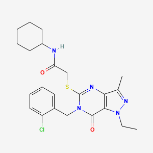 molecular formula C23H28ClN5O2S B2513756 2-({6-[(2-chlorophenyl)methyl]-1-ethyl-3-methyl-7-oxo-1H,6H,7H-pyrazolo[4,3-d]pyrimidin-5-yl}sulfanyl)-N-cyclohexylacetamide CAS No. 1359173-27-5