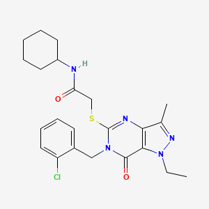 molecular formula C23H28ClN5O2S B2513756 2-((6-(2-chlorobenzyl)-1-ethyl-3-methyl-7-oxo-6,7-dihydro-1H-pyrazolo[4,3-d]pyrimidin-5-yl)thio)-N-cyclohexylacetamide CAS No. 1359173-27-5