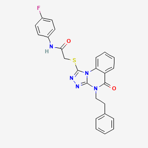molecular formula C25H20FN5O2S B2513760 N-(4-fluorophenyl)-2-((5-oxo-4-phenethyl-4,5-dihydro-[1,2,4]triazolo[4,3-a]quinazolin-1-yl)thio)acetamide CAS No. 1111039-01-0