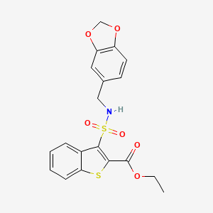 molecular formula C19H17NO6S2 B2513769 ethyl 3-{[(2H-1,3-benzodioxol-5-yl)methyl]sulfamoyl}-1-benzothiophene-2-carboxylate CAS No. 932465-11-7