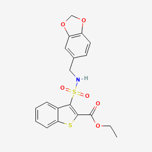 molecular formula C19H17NO6S2 B2513769 Ethyl 3-{[(1,3-benzodioxol-5-ylmethyl)amino]sulfonyl}-1-benzothiophene-2-carboxylate CAS No. 932465-11-7