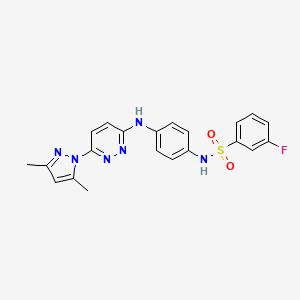 molecular formula C21H19FN6O2S B2513776 N-(4-((6-(3,5-二甲基-1H-吡唑-1-基)吡啶嗪-3-基)氨基)苯基)-3-氟苯磺酰胺 CAS No. 1014066-98-8