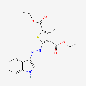 molecular formula C20H21N3O4S B2513788 (E)-diethyl 3-methyl-5-(2-(2-methyl-3H-indol-3-ylidene)hydrazinyl)thiophene-2,4-dicarboxylate CAS No. 307341-42-0