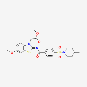 molecular formula C24H27N3O6S2 B2513803 methyl 2-[(2Z)-6-methoxy-2-({4-[(4-methylpiperidin-1-yl)sulfonyl]benzoyl}imino)-2,3-dihydro-1,3-benzothiazol-3-yl]acetate CAS No. 865200-04-0