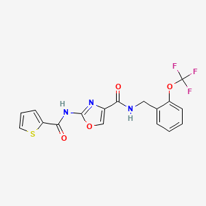 molecular formula C17H12F3N3O4S B2513823 2-(thiophene-2-carboxamido)-N-(2-(trifluoromethoxy)benzyl)oxazole-4-carboxamide CAS No. 1286726-26-8