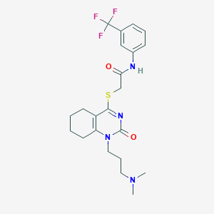 molecular formula C22H27F3N4O2S B2513829 2-((1-(3-(dimethylamino)propyl)-2-oxo-1,2,5,6,7,8-hexahydroquinazolin-4-yl)thio)-N-(3-(trifluoromethyl)phenyl)acetamide CAS No. 941979-69-7