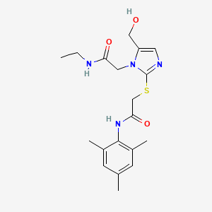 molecular formula C19H26N4O3S B2513836 N-ethyl-2-(5-(hydroxymethyl)-2-((2-(mesitylamino)-2-oxoethyl)thio)-1H-imidazol-1-yl)acetamide CAS No. 923245-02-7