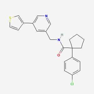 molecular formula C22H21ClN2OS B2513840 1-(4-chlorophenyl)-N-((5-(thiophen-3-yl)pyridin-3-yl)methyl)cyclopentanecarboxamide CAS No. 1705353-03-2