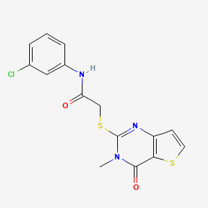 molecular formula C15H12ClN3O2S2 B2513855 N-(3-chlorophenyl)-2-((3-methyl-4-oxo-3,4-dihydrothieno[3,2-d]pyrimidin-2-yl)thio)acetamide CAS No. 1252931-25-1