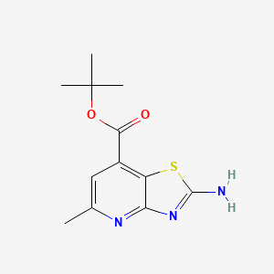 molecular formula C12H15N3O2S B2513860 Tert-butyl 2-amino-5-methyl-[1,3]thiazolo[4,5-b]pyridine-7-carboxylate CAS No. 2248293-80-1