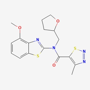 molecular formula C17H18N4O3S2 B2513895 N-(4-methoxy-1,3-benzothiazol-2-yl)-4-methyl-N-[(oxolan-2-yl)methyl]-1,2,3-thiadiazole-5-carboxamide CAS No. 1170942-72-9