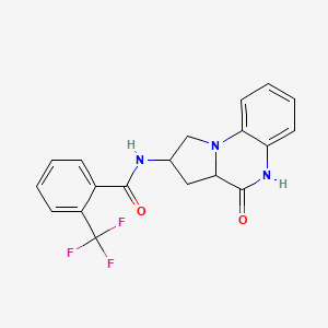 molecular formula C19H16F3N3O2 B2513935 N-(4-oxo-1,2,3,3a,4,5-hexahydropyrrolo[1,2-a]quinoxalin-2-yl)-2-(trifluoromethyl)benzamide CAS No. 2034200-42-3