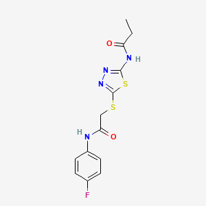 molecular formula C13H13FN4O2S2 B2513987 N-[5-({[(4-FLUOROPHENYL)CARBAMOYL]METHYL}SULFANYL)-1,3,4-THIADIAZOL-2-YL]PROPANAMIDE CAS No. 392297-33-5