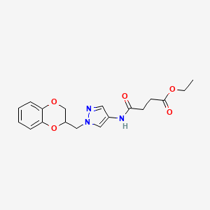 molecular formula C18H21N3O5 B2514024 ethyl 4-((1-((2,3-dihydrobenzo[b][1,4]dioxin-2-yl)methyl)-1H-pyrazol-4-yl)amino)-4-oxobutanoate CAS No. 1797867-71-0