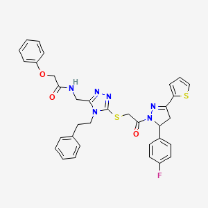 N-((5-((2-(5-(4-fluorophenyl)-3-(thiophen-2-yl)-4,5-dihydro-1H-pyrazol-1-yl)-2-oxoethyl)thio)-4-phenethyl-4H-1,2,4-triazol-3-yl)methyl)-2-phenoxyacetamide