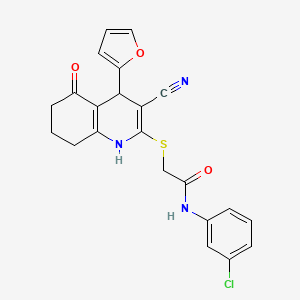 molecular formula C22H18ClN3O3S B2514164 N-(3-chlorophenyl)-2-{[3-cyano-4-(furan-2-yl)-5-oxo-1,4,5,6,7,8-hexahydroquinolin-2-yl]sulfanyl}acetamide CAS No. 370850-50-3