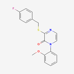 molecular formula C18H15FN2O2S B2514177 3-((4-fluorobenzyl)thio)-1-(2-methoxyphenyl)pyrazin-2(1H)-one CAS No. 899944-93-5