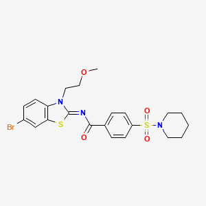 molecular formula C22H24BrN3O4S2 B2514207 N-[(2Z)-6-bromo-3-(2-methoxyethyl)-2,3-dihydro-1,3-benzothiazol-2-ylidene]-4-(piperidine-1-sulfonyl)benzamide CAS No. 864975-93-9